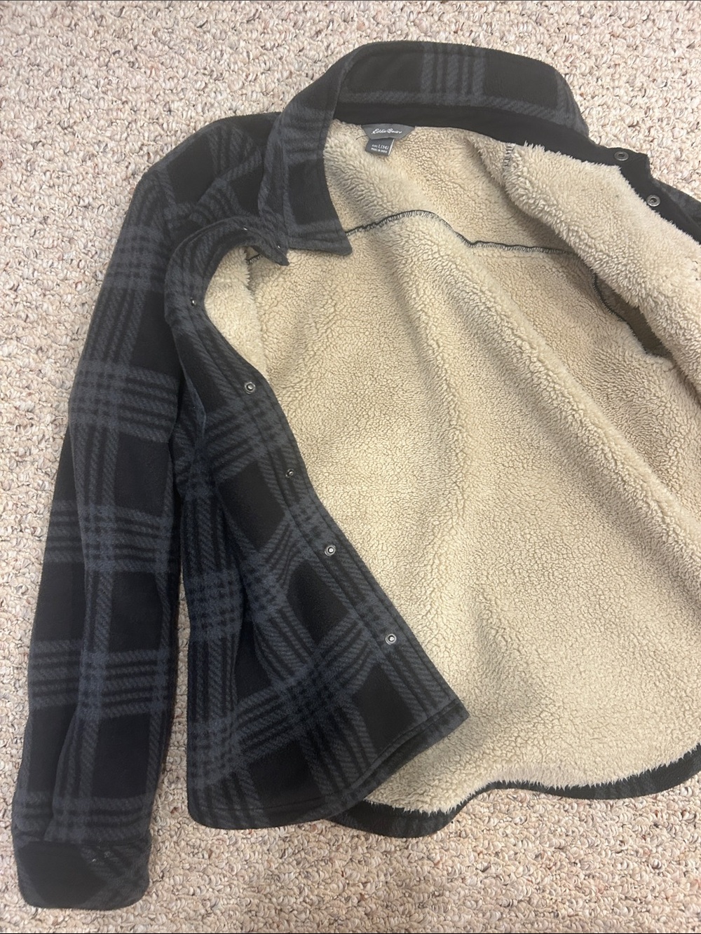 Boys Eddie Bauer Black & Gray Plaid Sherpa-Lined Jacket